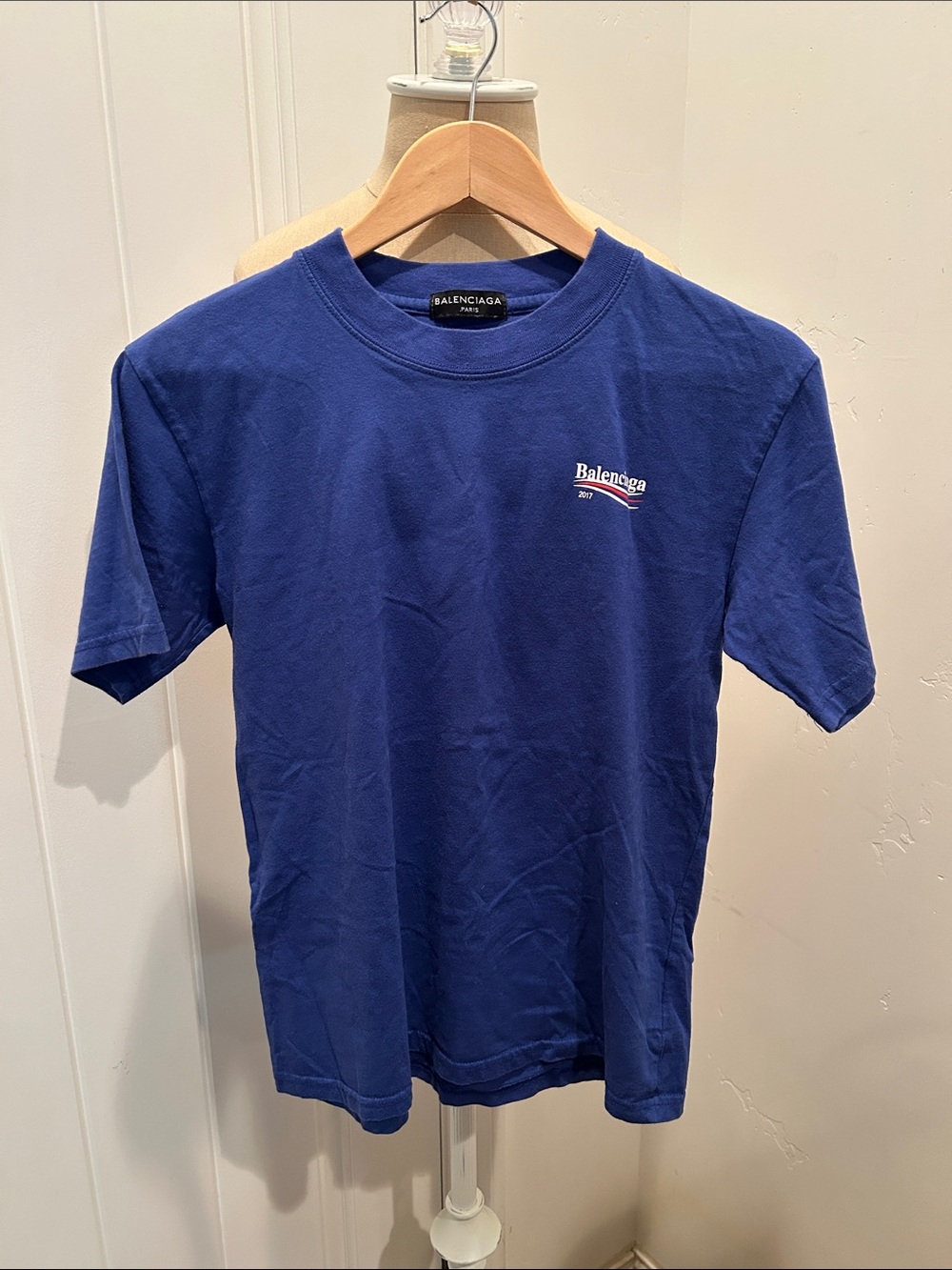 Balenciaga Men's Royal Blue 2017 Logo Tee
